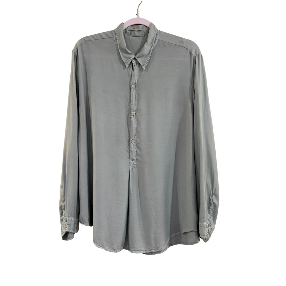 CP Shades Button Down Women M Blue Rayon‎ Silk Long Sleeve Relaxed Coastal Boho
